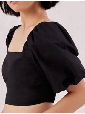Jason Wu Black Puff Sleeve Smocked Crop Top NWT Large
